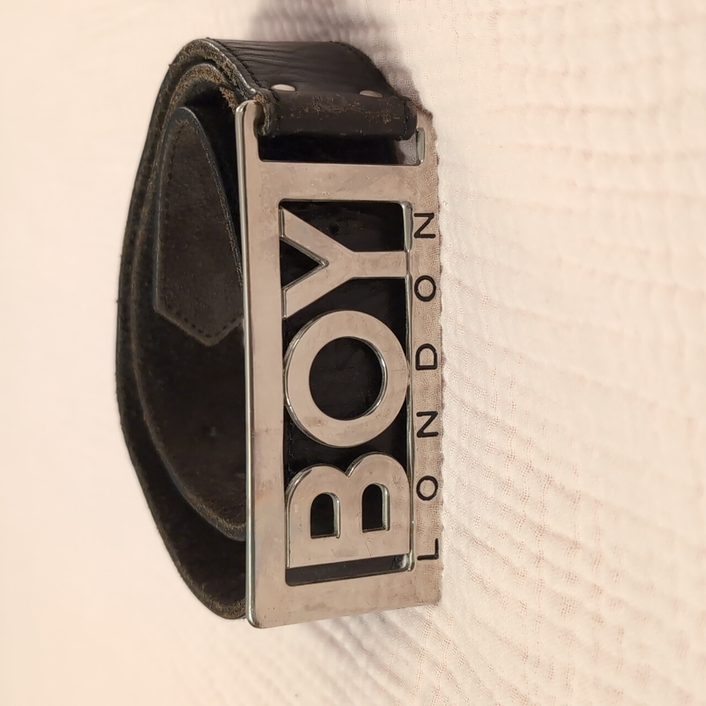 Boy London Vintage, Distressed, Black Leather Belt with Silver Logo Buckle